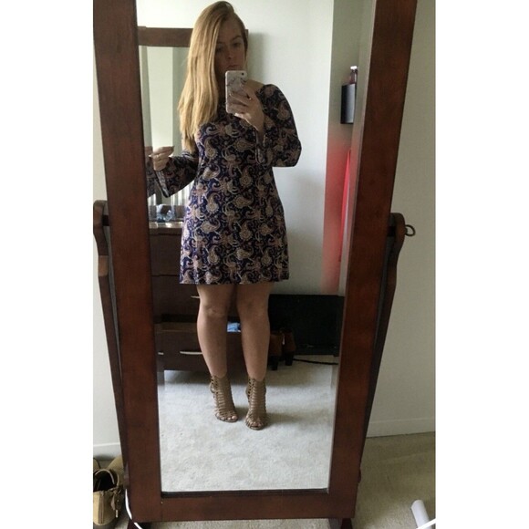 Boohoo Navy and Orange Paisley 3/4 Sleeve Mini Dress Size 12 Large - Picture 6 of 6